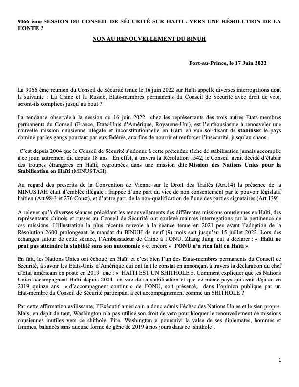 NON AU RENOUVELLEMENT DU BINUH