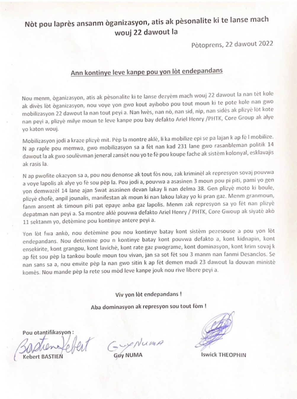 Nòt Laprès sou mach wouj 22 dawout la 